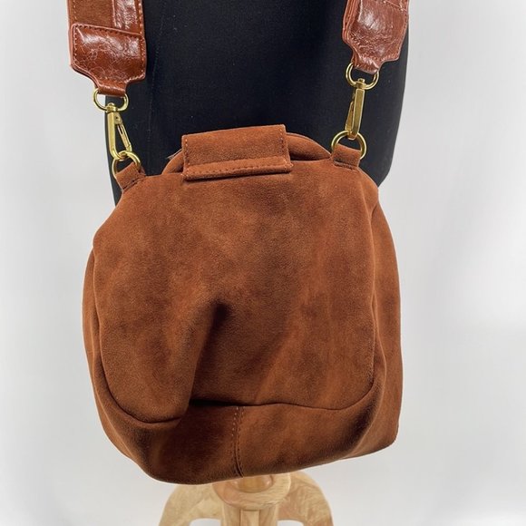 Anthropologie Cocoa Blake Wide Strap faux Suede Leather Crossbody Bag brown - Picture 13 of 13